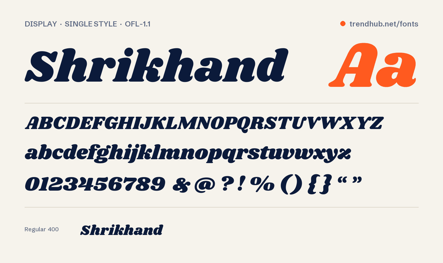 Specimen van het font Shrikhand