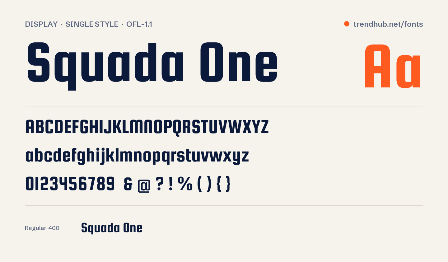 Specimen van het font Squada One