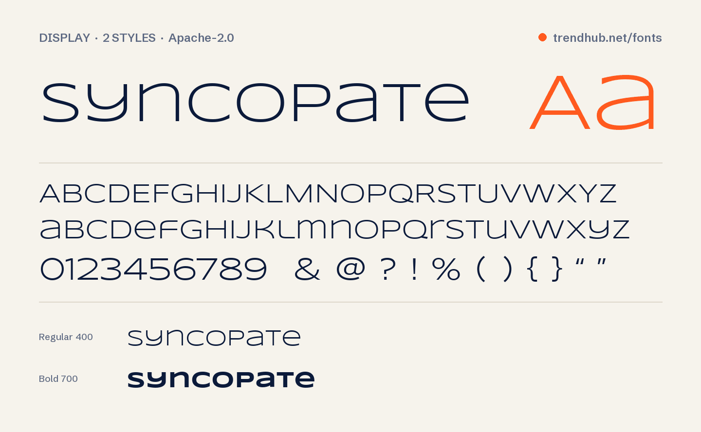 Specimen del font Syncopate