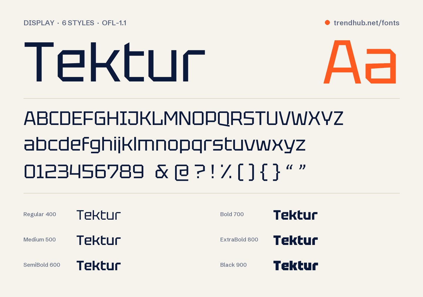Specimen van het font Tektur