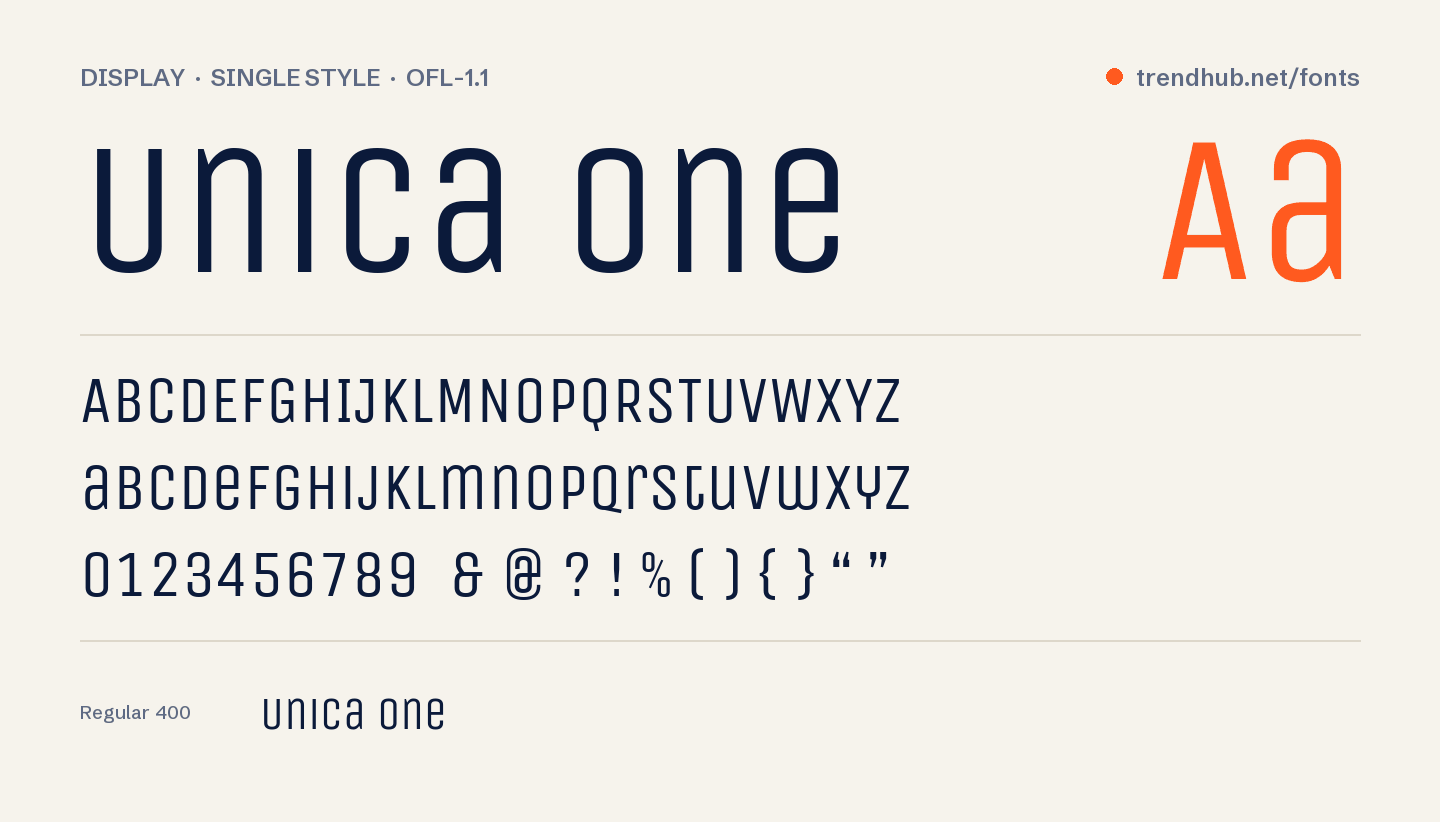 Specimen van het font Unica One
