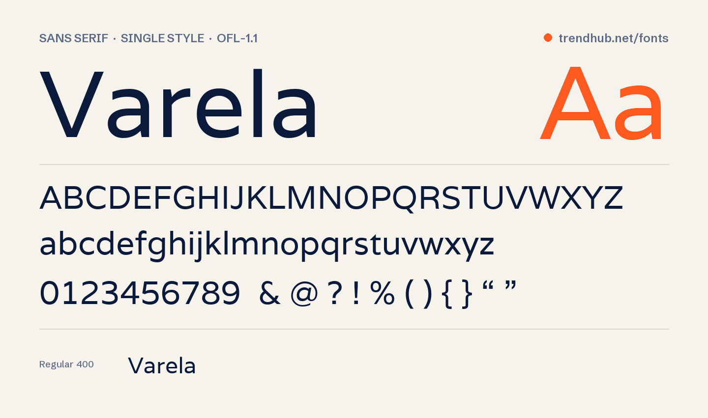 Specimen van het font Varela