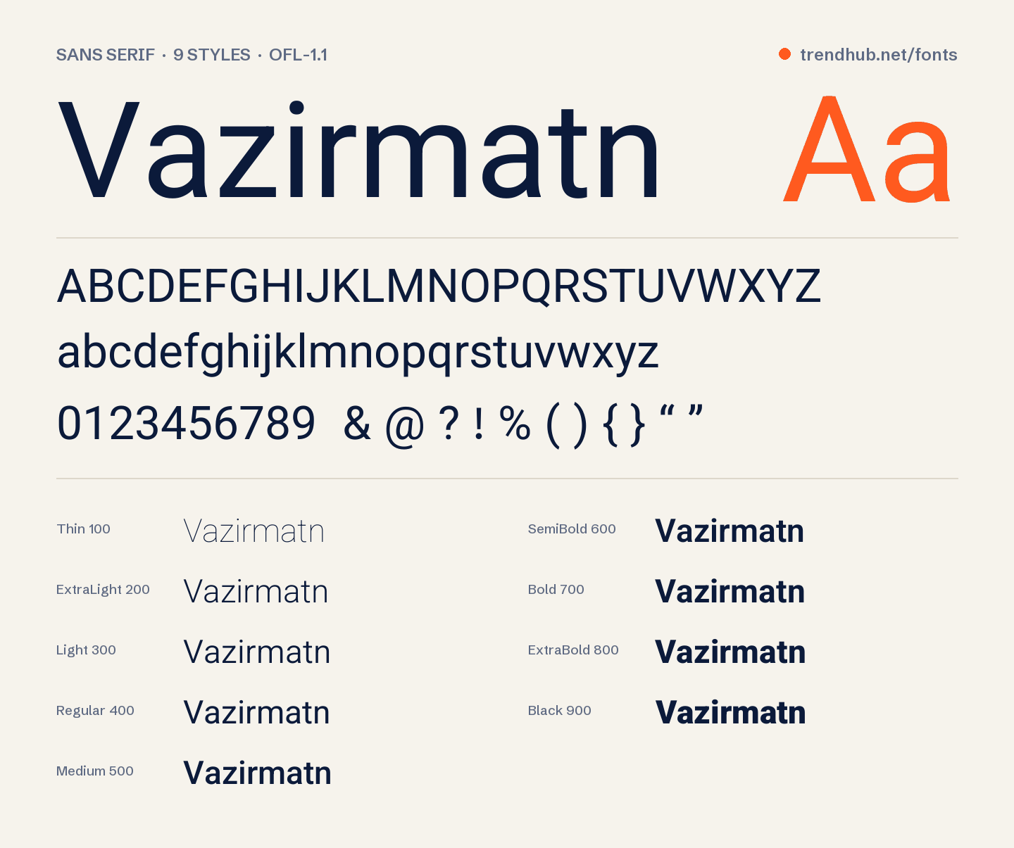 Vazirmatn font örneği