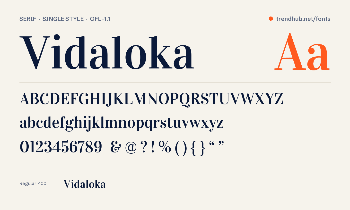 Specimen van het font Vidaloka
