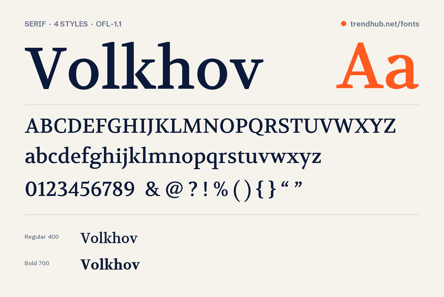 Specimen van het font Volkhov