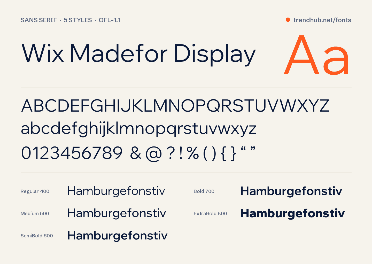Specimen van het font Wix Madefor Display