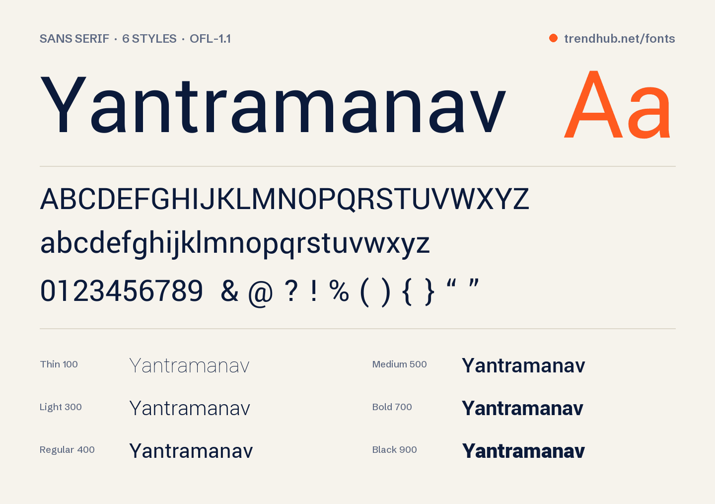 Specimen van het font Yantramanav