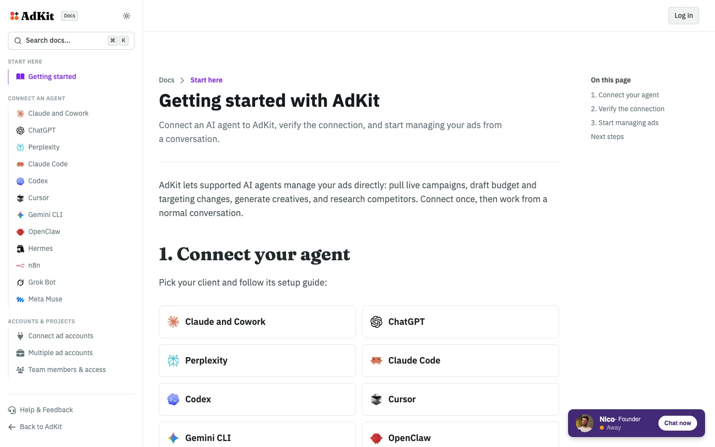 Page du guide de démarrage de AdKit