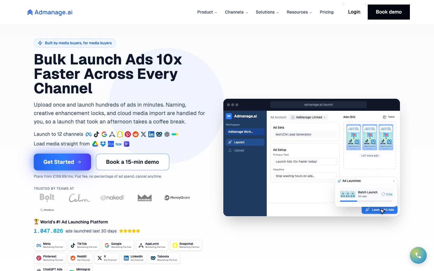 Startseite der AdManage.ai-Website