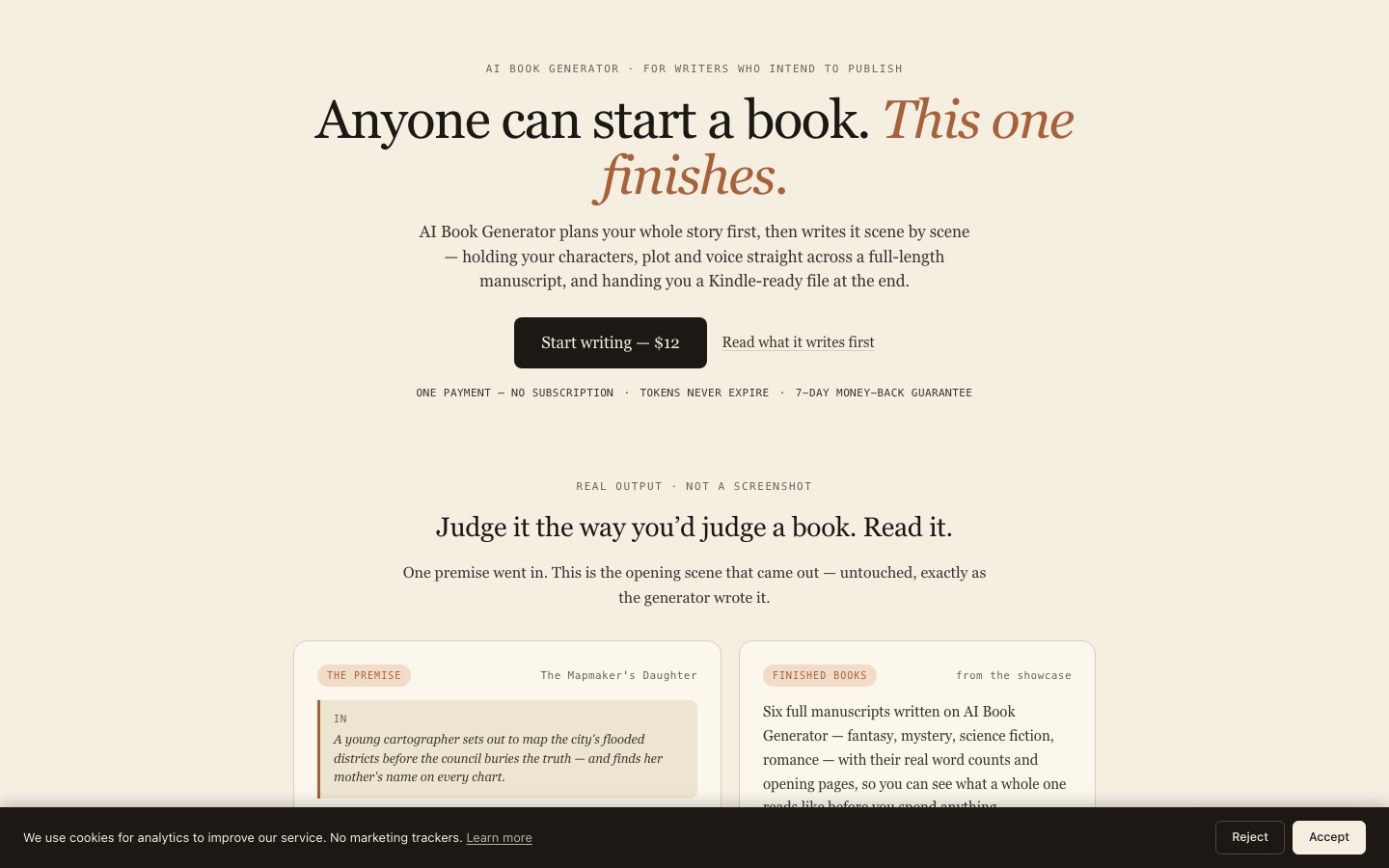 AI Book Generator website home page