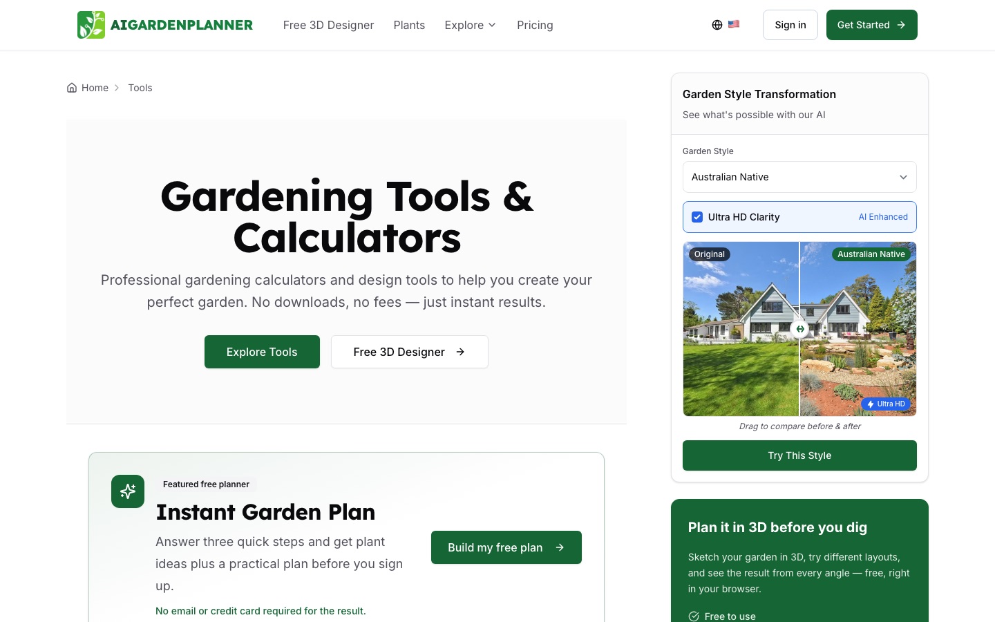AIGardenPlanner tools page