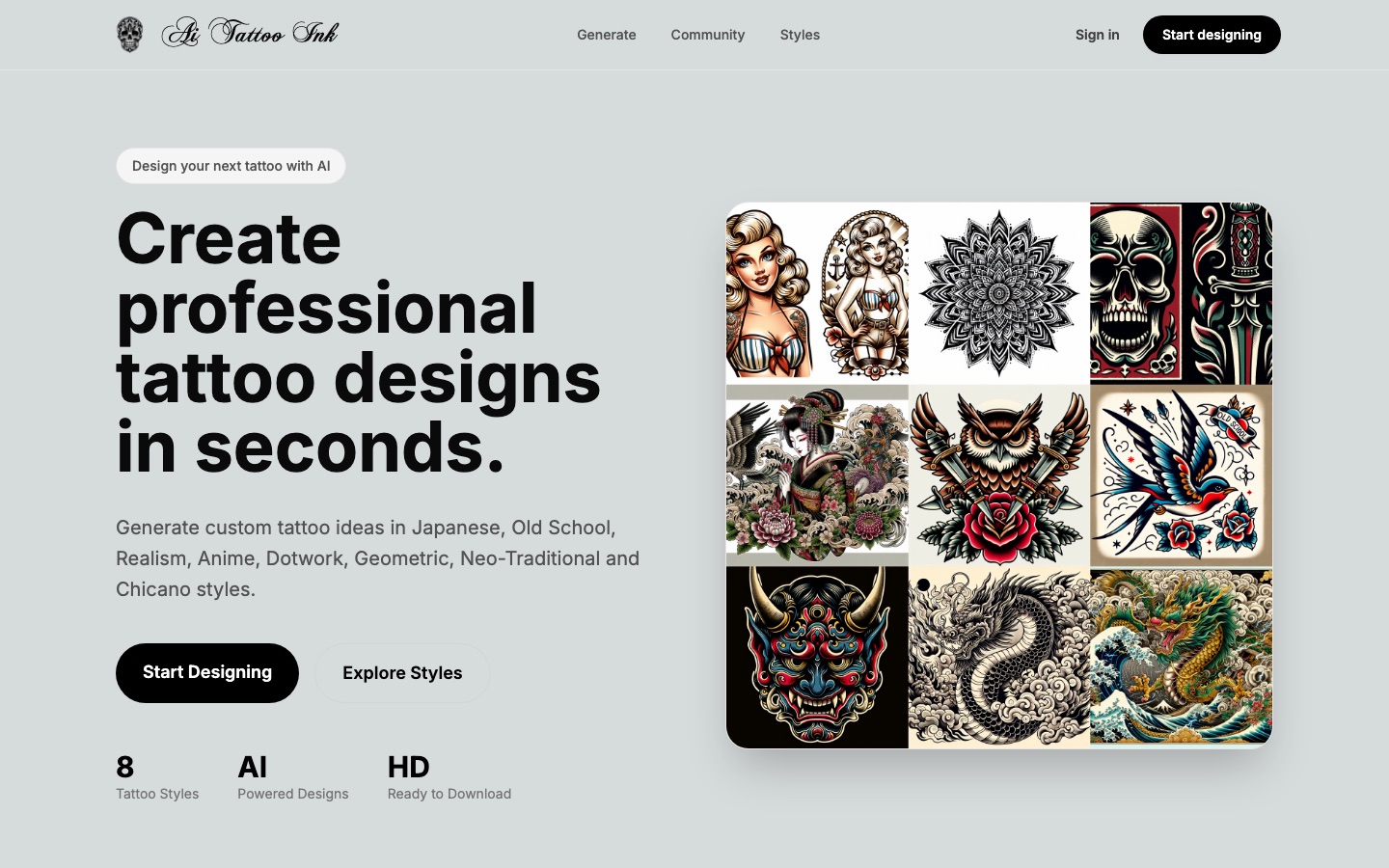 AI Tattoo Ink website home page