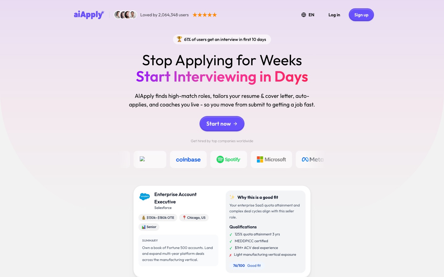 AIApply web sitesinin ana sayfası