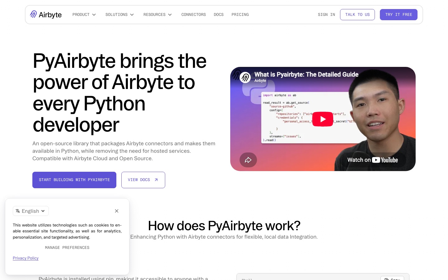 Airbyte PyAirbyte sayfası