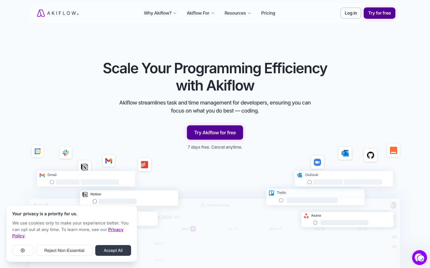 Akiflow geliştiriciler sayfası