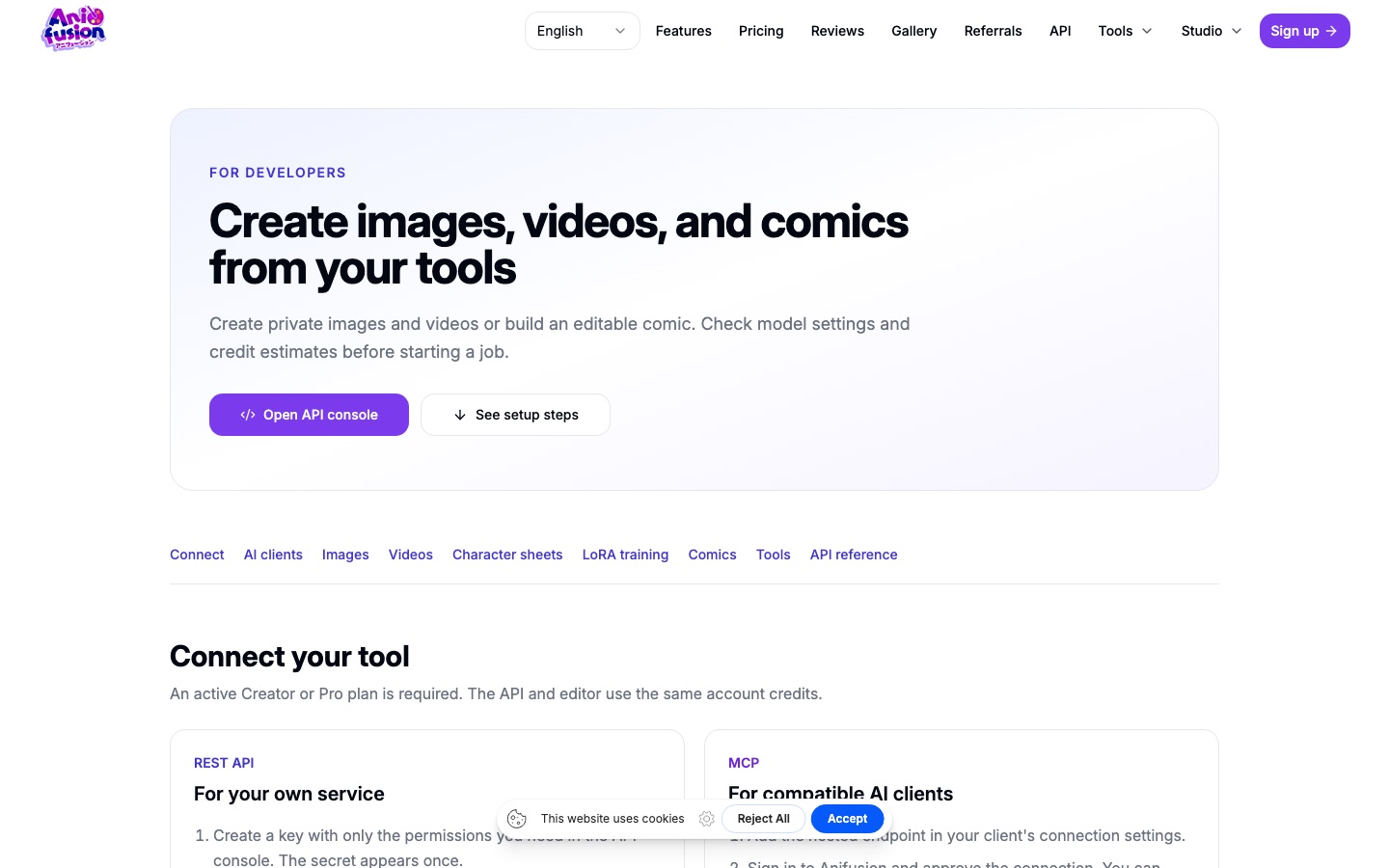 Anifusion developer api page