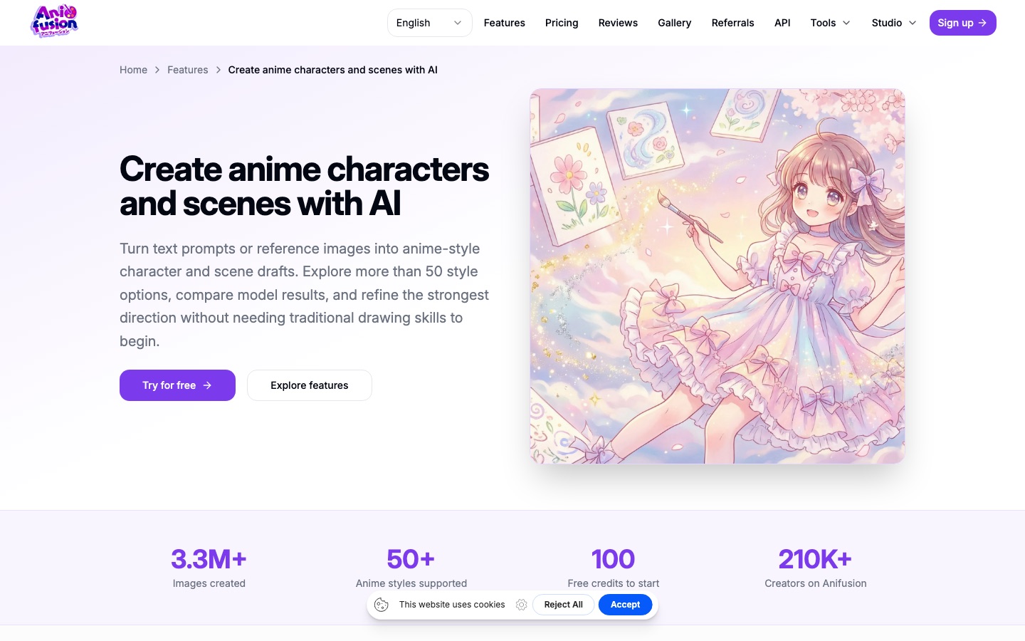 Anifusion anime art generator page