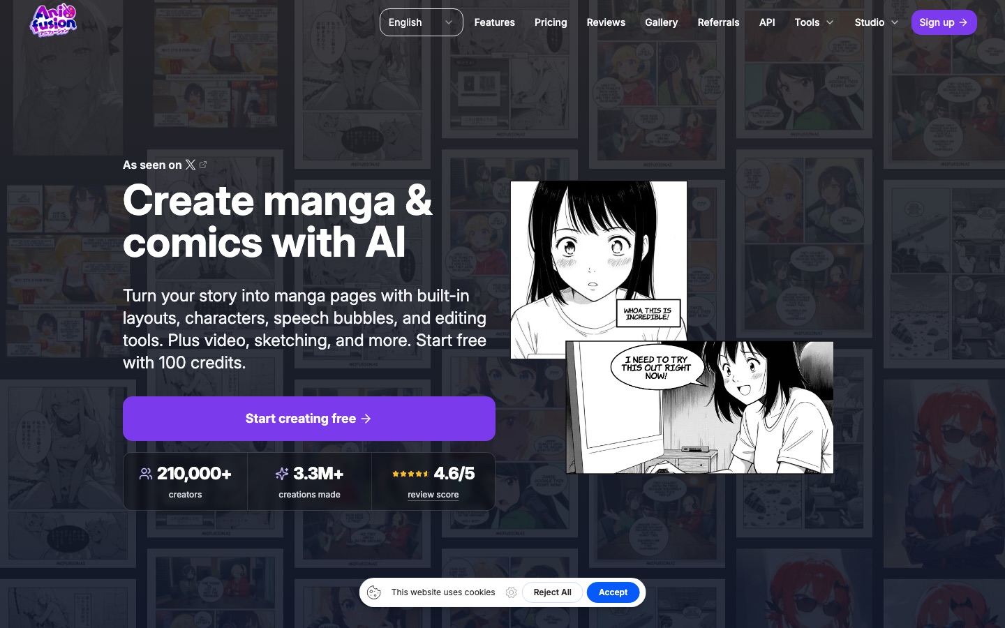 Anifusion website home page