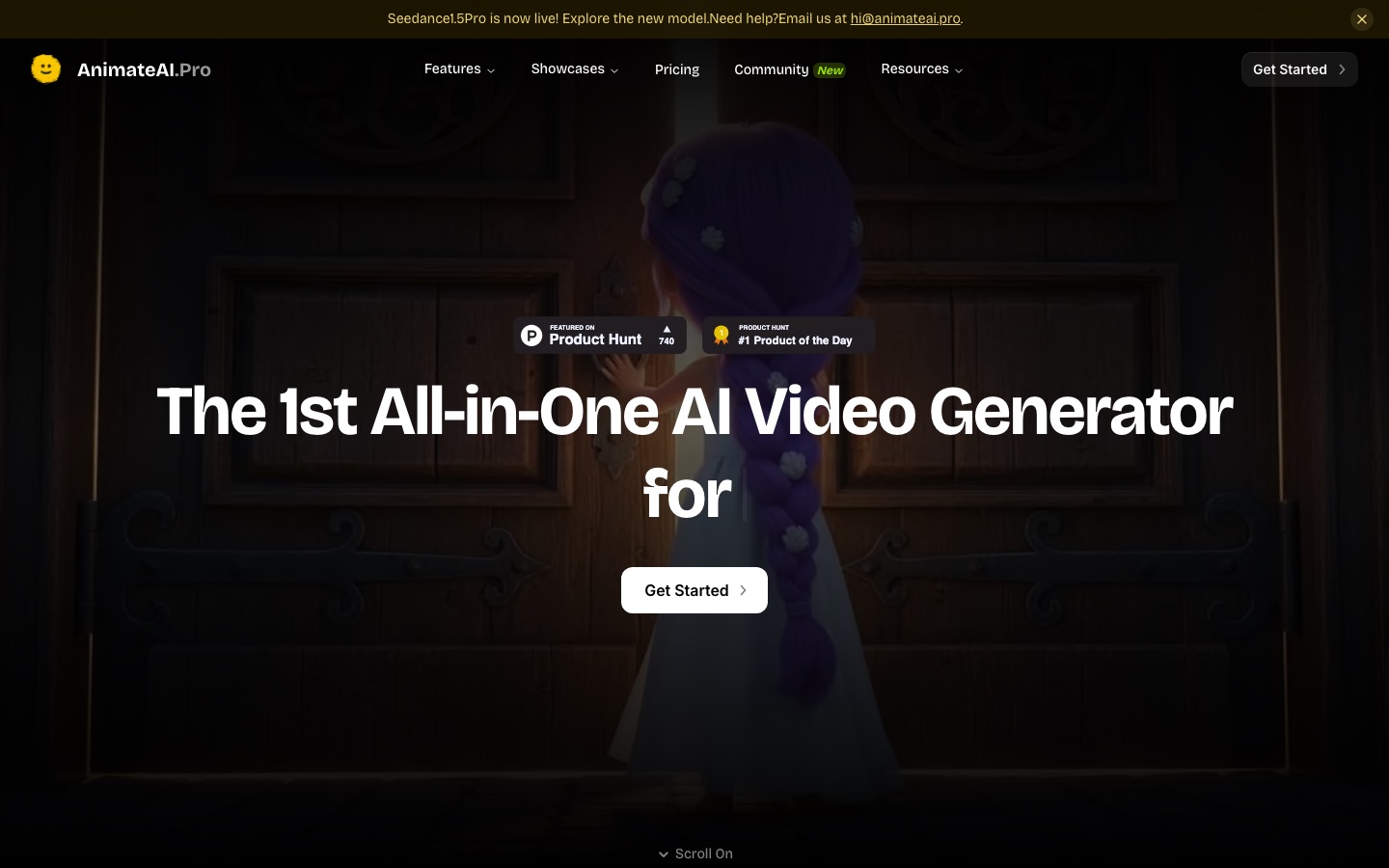 Página de inicio del sitio web de AnimateAI