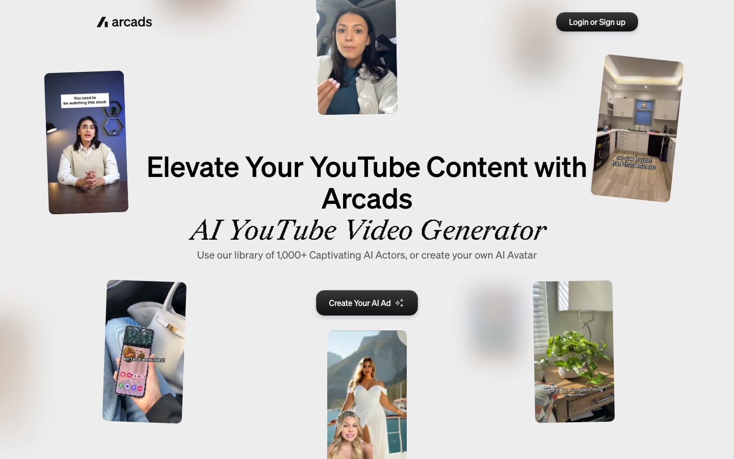 Arcads youtube video generator page