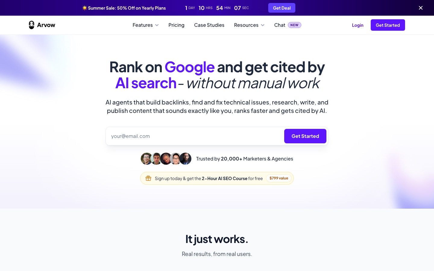 Arvow web sitesinin ana sayfası