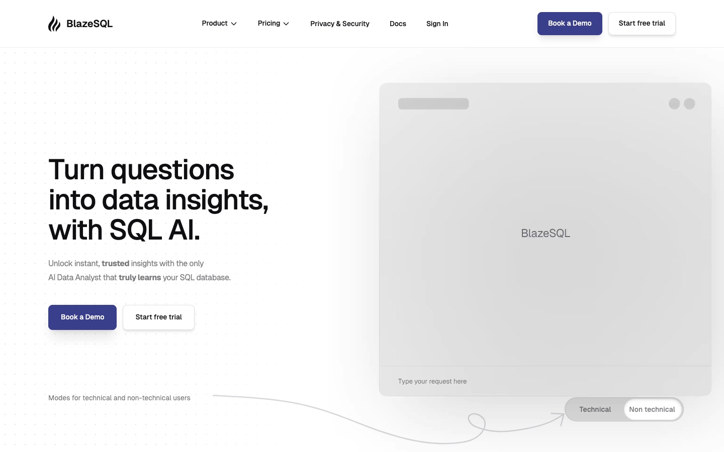 BlazeSQL website home page