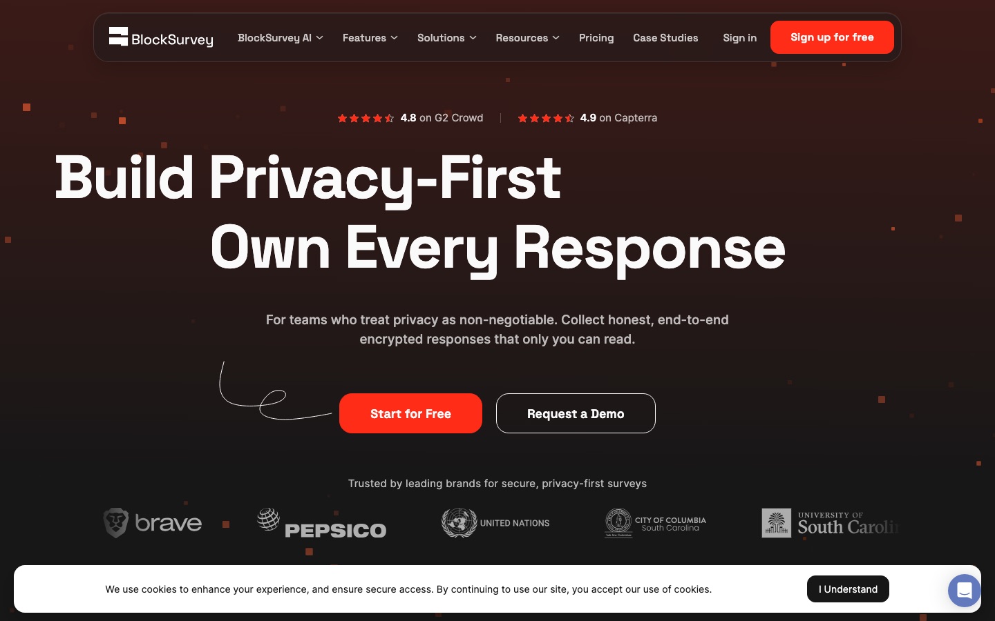 Homepage van de website van BlockSurvey
