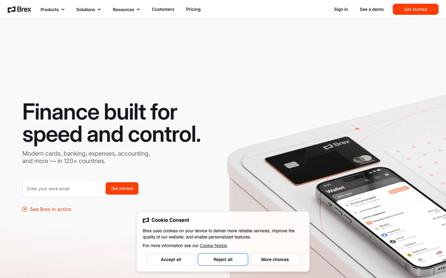 Startseite der Website von Brex