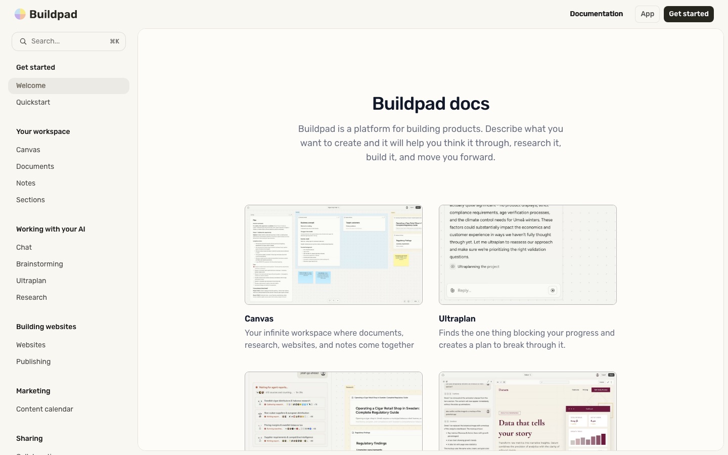 Pagina della documentazione di Buildpad