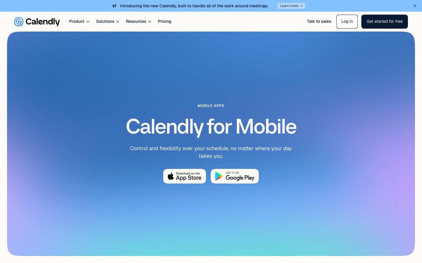 Calendly mobil uygulamalar sayfası