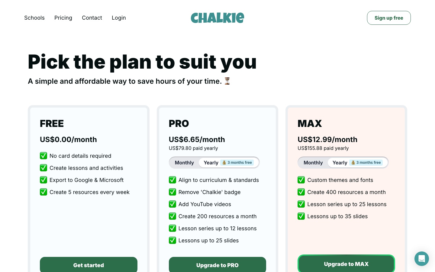 Chalkie plans page