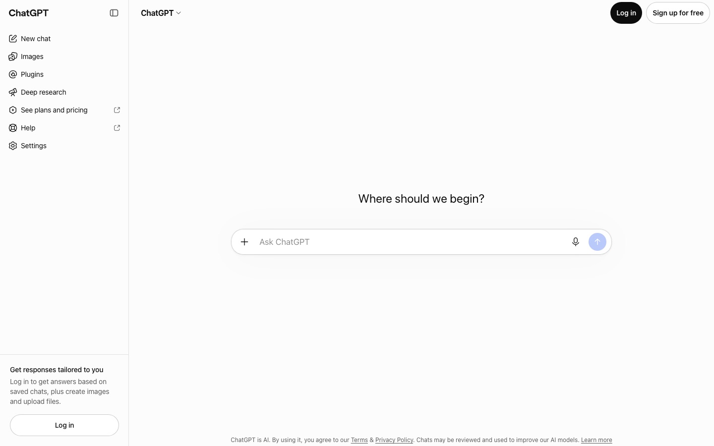 Page d’accueil du site de ChatGPT