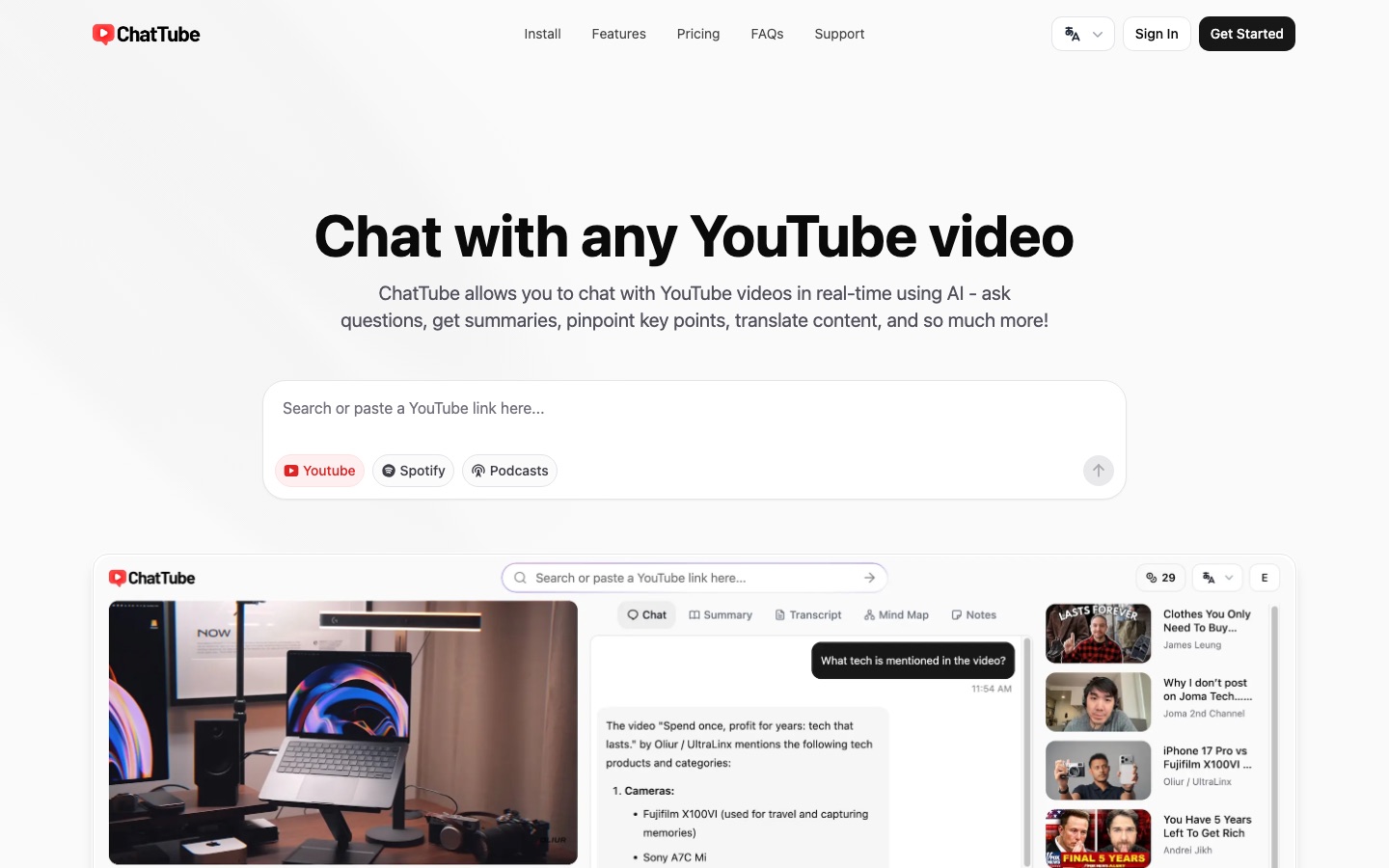 Αρχική σελίδα του ιστότοπου ChatTube