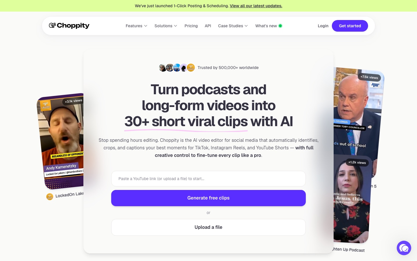 Página de inicio del sitio web de Choppity