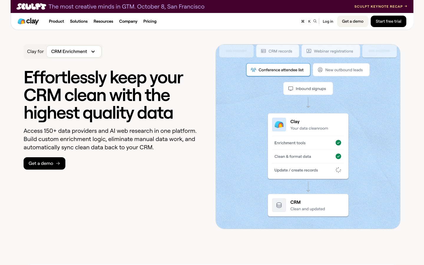 Страница сценария «Обогащение CRM» на сайте Clay