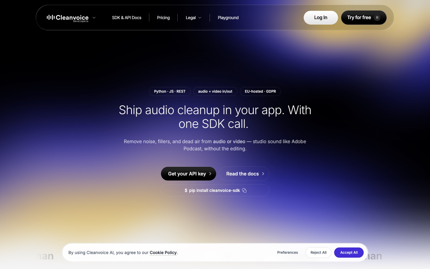 Entwicklerseite von Cleanvoice AI