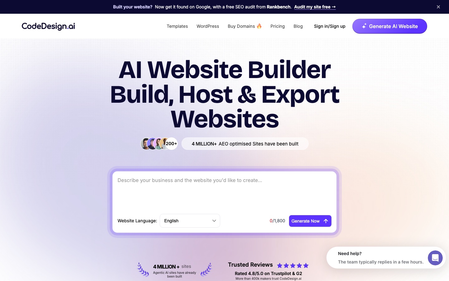 CodeDesign.ai website home page