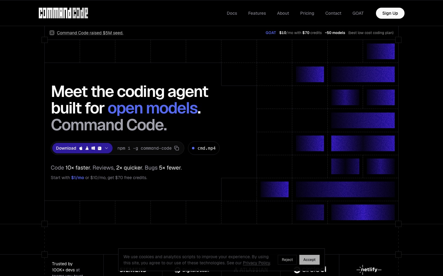 Главная страница сайта Command Code