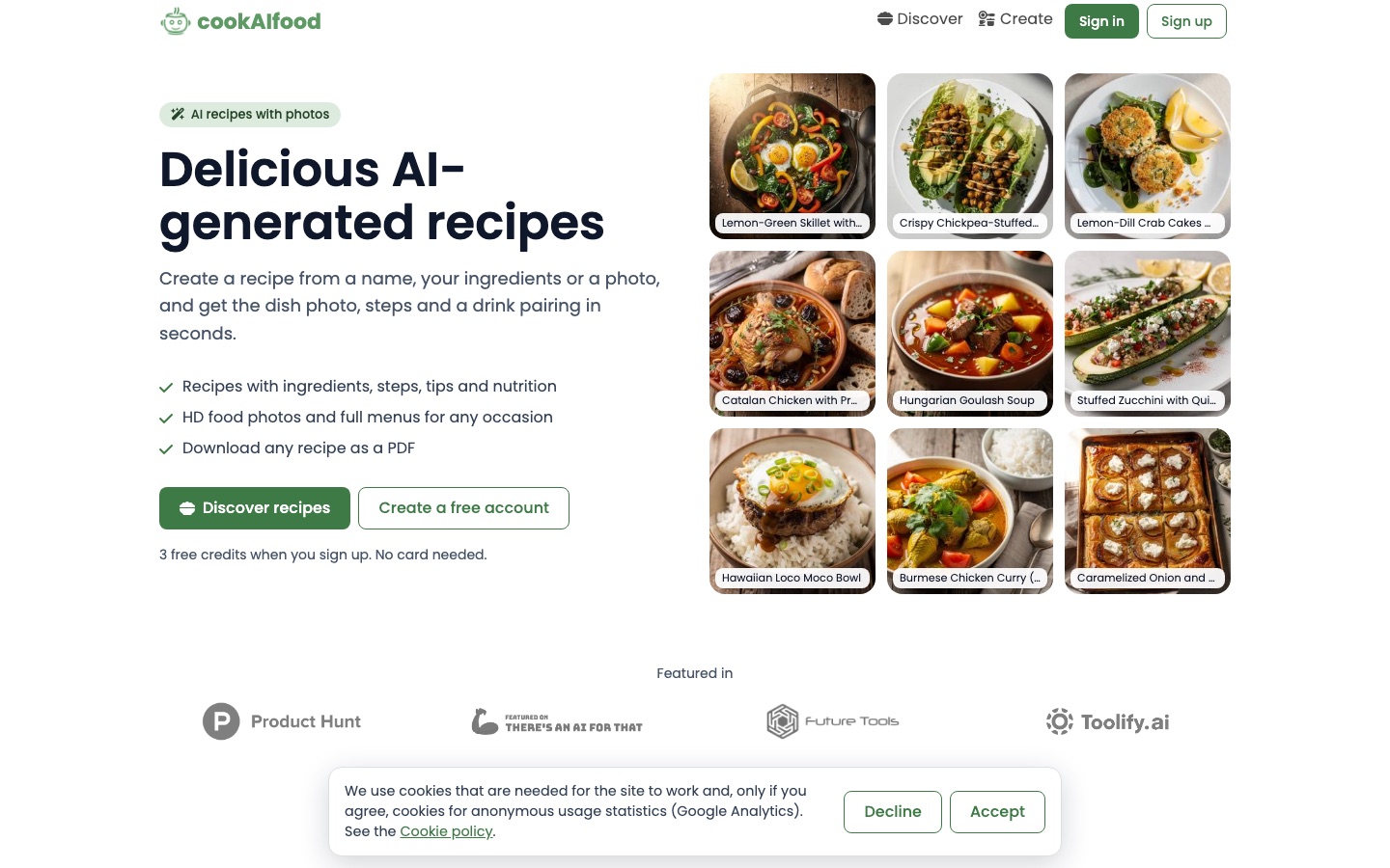 Startseite der Website von cookAIfood