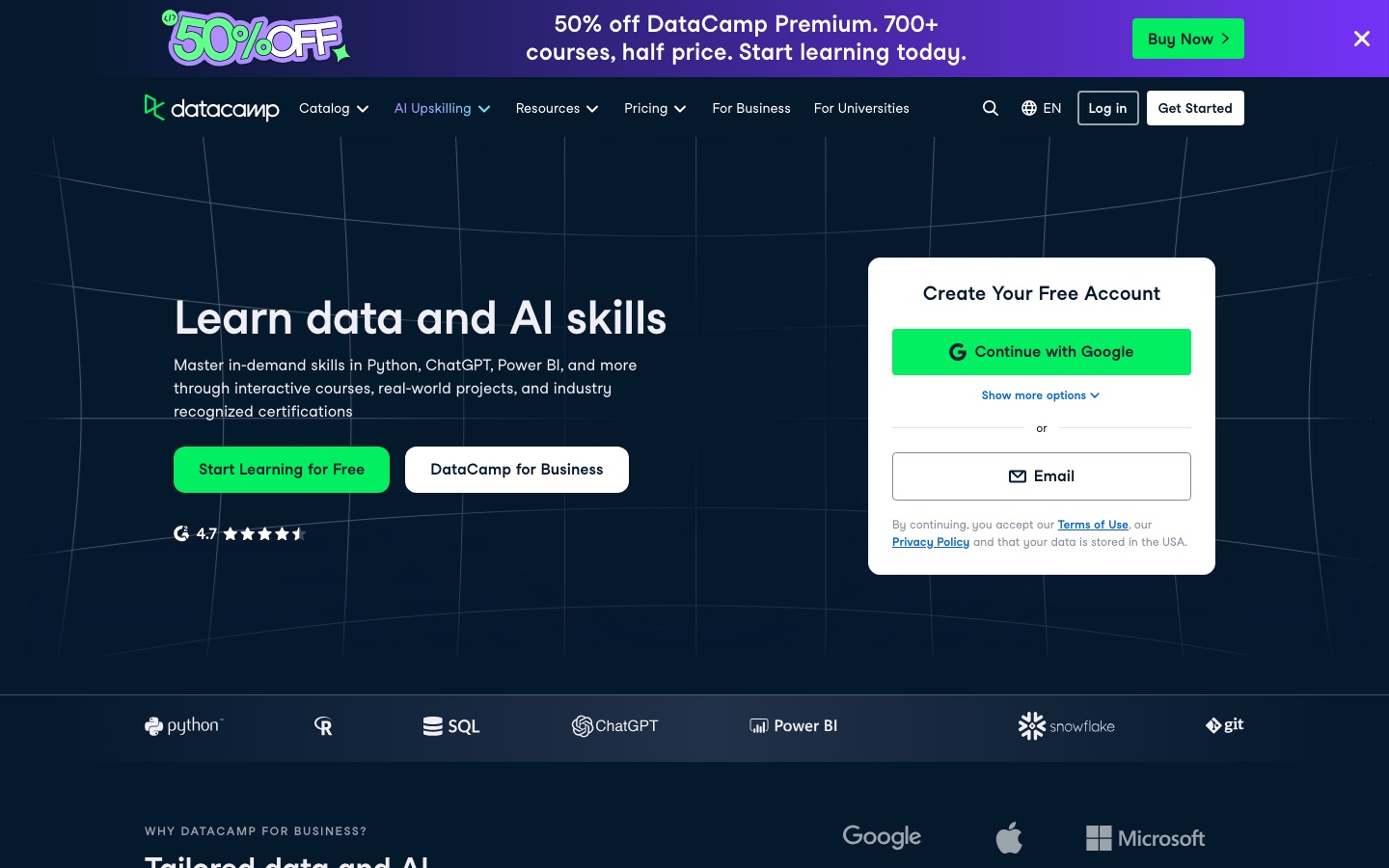 DataCamp website home page