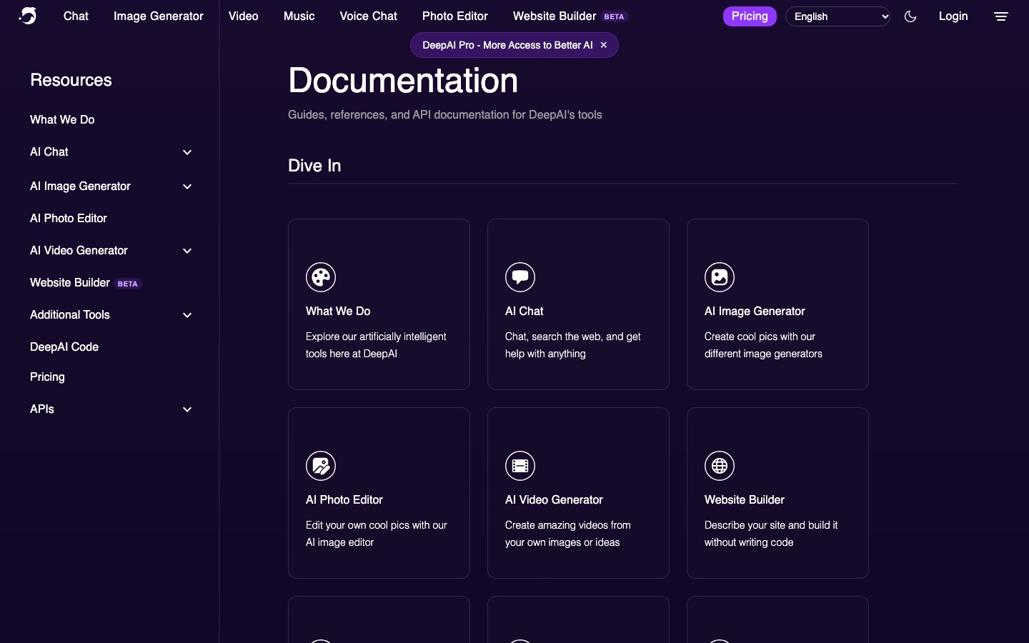 DeepAI documentation page