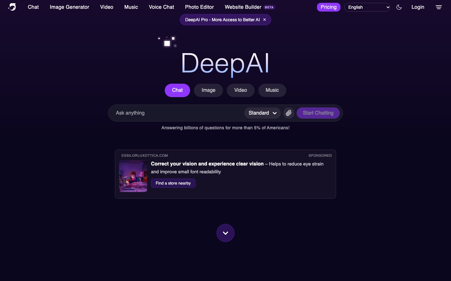 DeepAI website home page