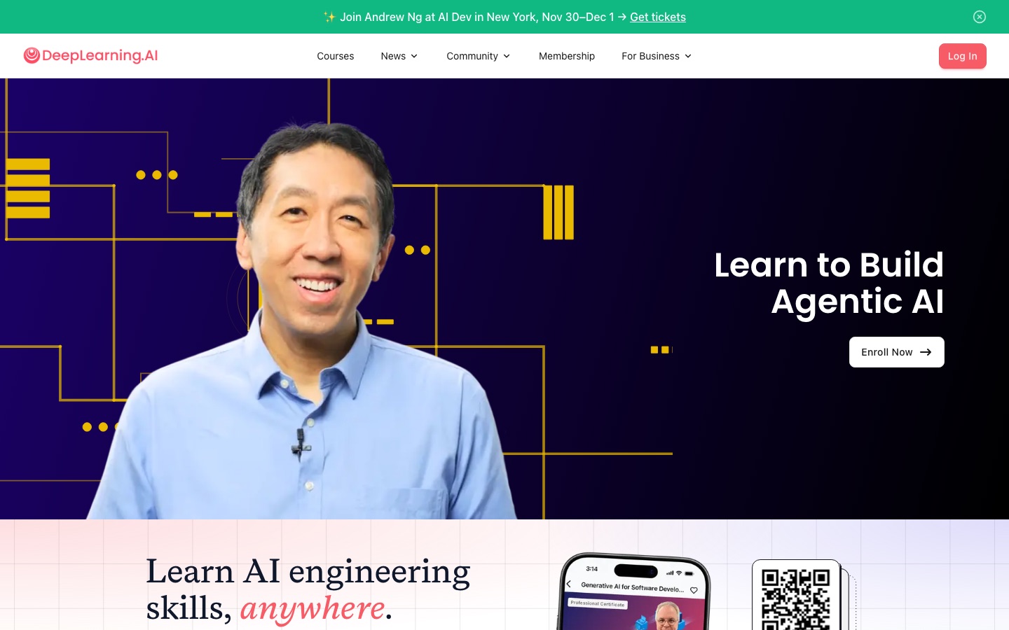 DeepLearning.AI website home page