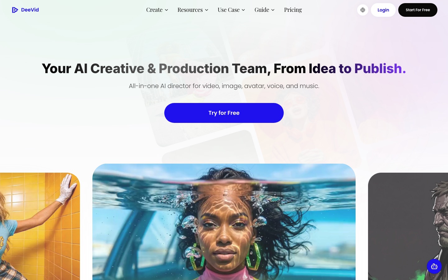 Page d’accueil du site DeeVid AI