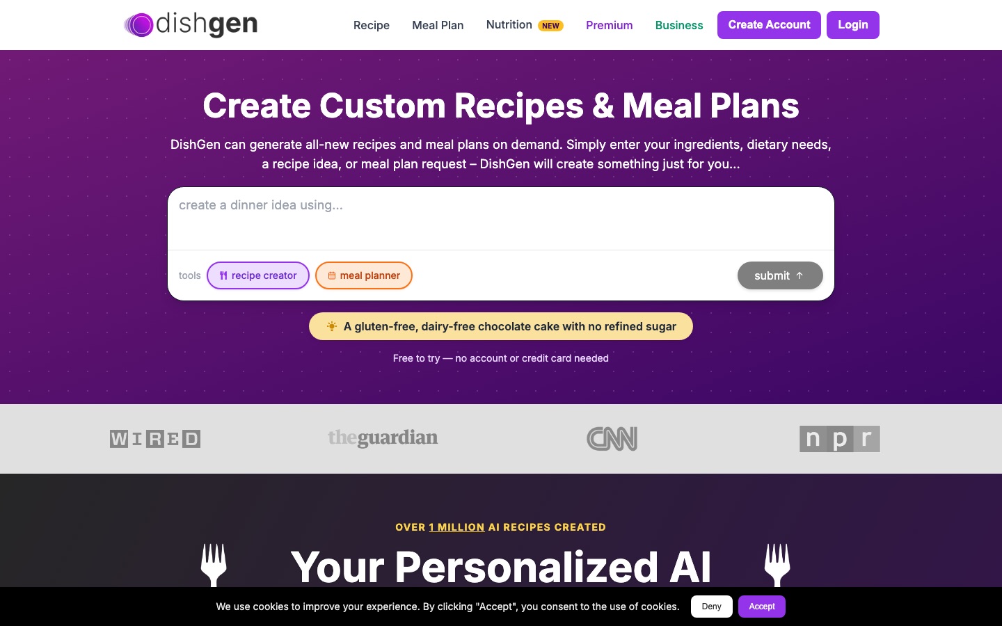 DishGen website home page