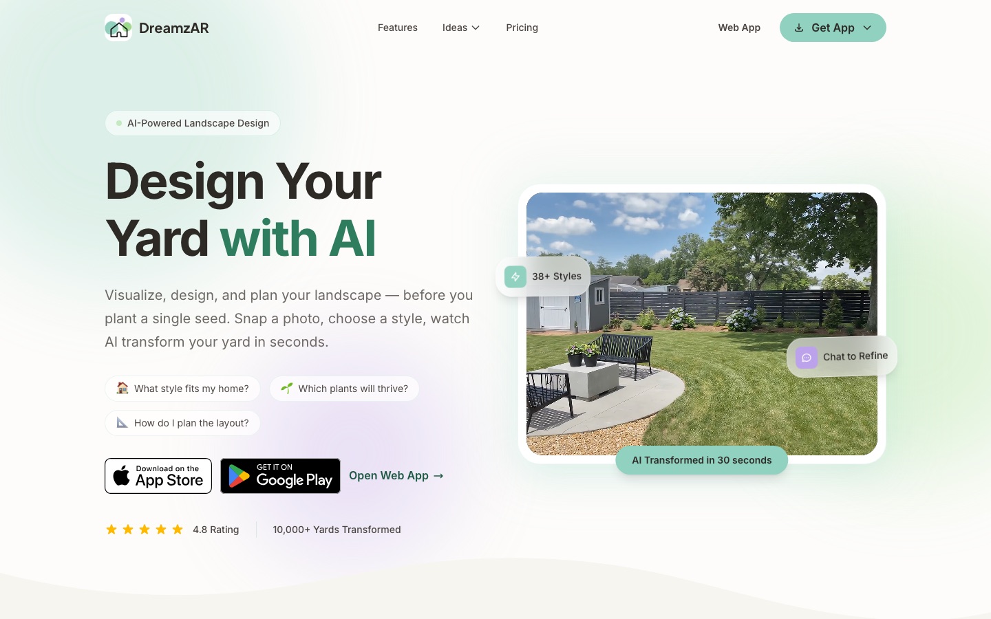 Página de inicio del sitio web de DreamzAR