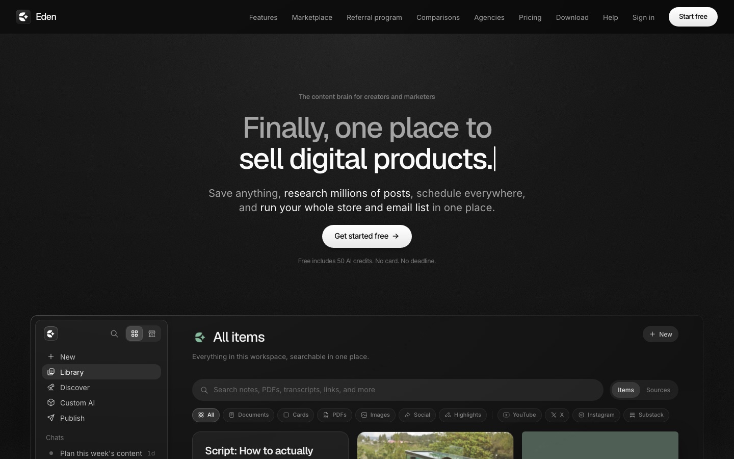 Startpagina van de website van Eden