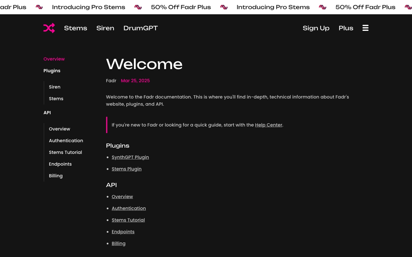 Fadr documentation page