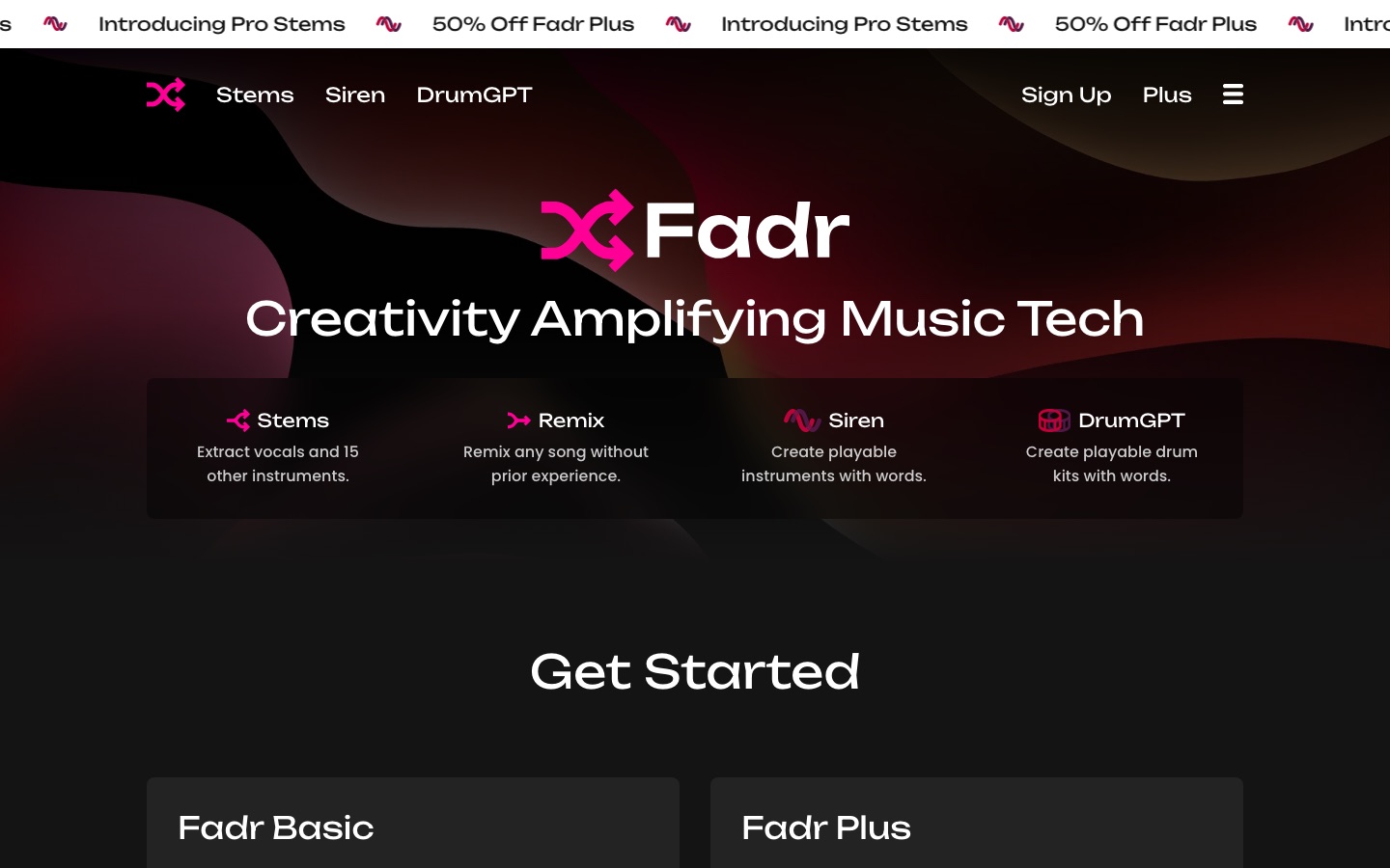 Fadr website home page
