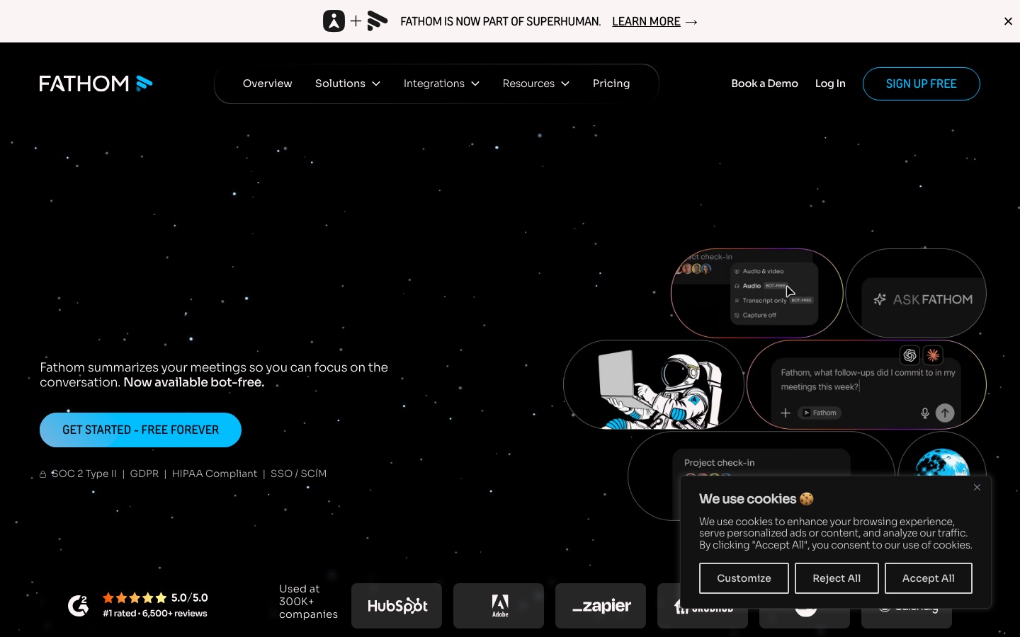 Startseite der Website von Fathom AI Notetaker